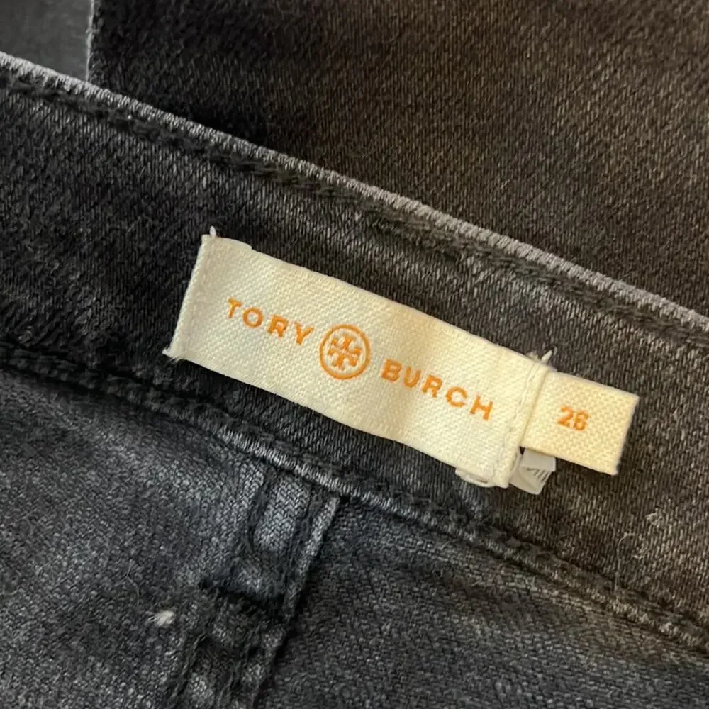Tory Burch Wade frayed‎ flare jeans stone washed black sz 26